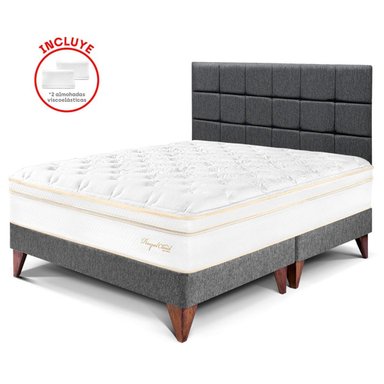 DORMITORIO EUROPEO PARAÍSO ROYAL CLOUD KING + CABECERA BLOCKS GRIS + 2 ALMOHADAS VISCOELÁSTICAS - 1