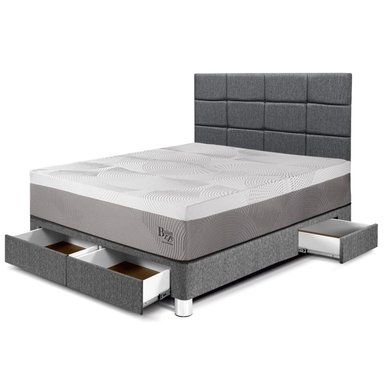 DORMITORIO CON CAJONES PARAÍSO BALANZZE 2 PLAZAS ROYAL + CABECERA BLOCKS GRIS + 2 ALMOHADAS VISCOELÁSTICAS - 1