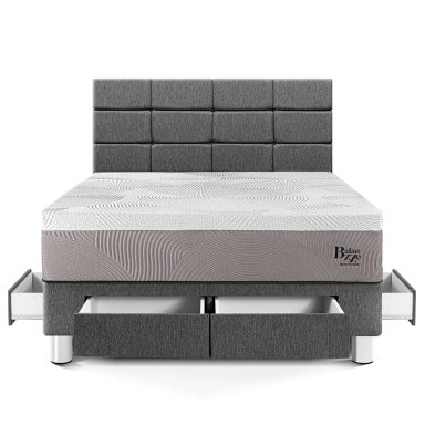DORMITORIO CON CAJONES PARAÍSO BALANZZE 2 PLAZAS ROYAL + CABECERA BLOCKS GRIS + 2 ALMOHADAS VISCOELÁSTICAS - 3