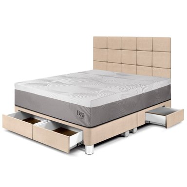 DORMITORIO CON CAJONES PARAÍSO BALANZZE QUEEN ROYAL + CABECERA BLOCKS CHAMPAGNE + 2 ALMOHADAS VISCOELÁSTICAS - 1