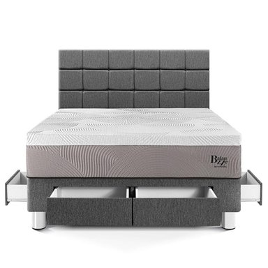 DORMITORIO CON CAJONES PARAÍSO BALANZZE KING ROYAL + CABECERA BLOCKS GRIS + 2 ALMOHADAS VISCOELÁSTICAS - 3