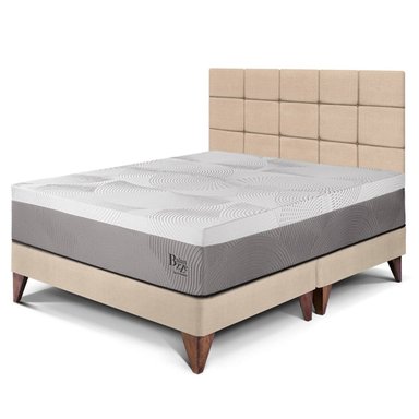 DORMITORIO EUROPEO PARAÍSO BALANZZE QUEEN ROYAL + CABECERA BLOCKS CHAMPAGNE + 2 ALMOHADAS VISCOELÁSTICAS - 1