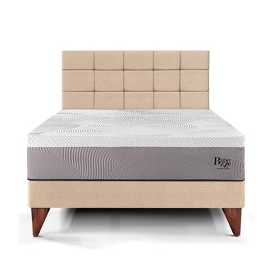 DORMITORIO EUROPEO PARAÍSO BALANZZE QUEEN ROYAL + CABECERA BLOCKS CHAMPAGNE + 2 ALMOHADAS VISCOELÁSTICAS - 3