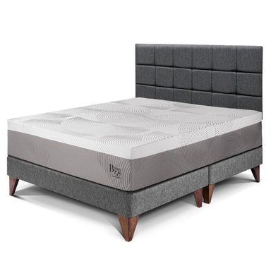 DORMITORIO EUROPEO PARAÍSO BALANZZE KING ROYAL + CABECERA BLOCKS GRIS + 2 ALMOHADAS VISCOELÁSTICAS - 1