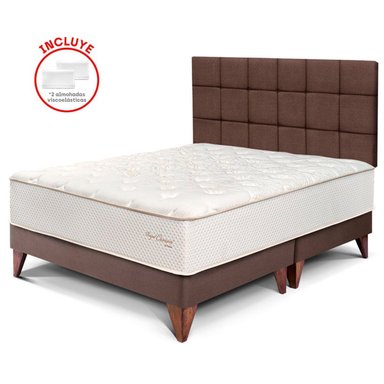 DORMITORIO EUROPEO PARAÍSO ROYAL CROWN KING + CABECERA BLOCKS CHOCOLATE + 2 ALMOHADAS VISCOELÁSTICAS - 1