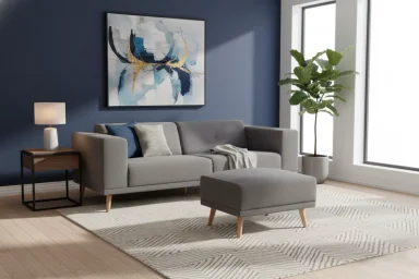 SOFA CON PUFF RIPLEY HOME MARÍA 3 CUERPOS GRIS OSCURO - 1