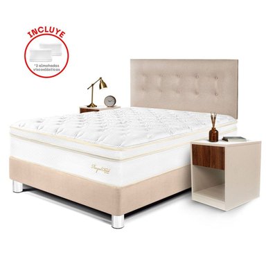 DORMITORIO PARAISO ROYAL CLOUD 2 PLAZAS + VELADORES + 2 ALMOHADAS VISCOELÁSTICAS - 1