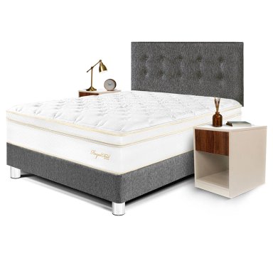 DORMITORIO PARAISO ROYAL CLOUD 2 PLAZAS GRIS + VELADOR CON CAJÓN + 2 ALMOHADAS VISCOELÁSTICAS - 2