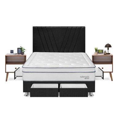 DORMITORIO RIZZOLI NAPOLES QUEEN CON CAJONES GRIS + VELADOR - 1