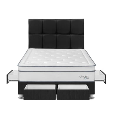 DORMITORIO AMERICANO RIZZOLI NAPOLES 2 PLAZAS CON CAJONES CUADROS GRIS - 1