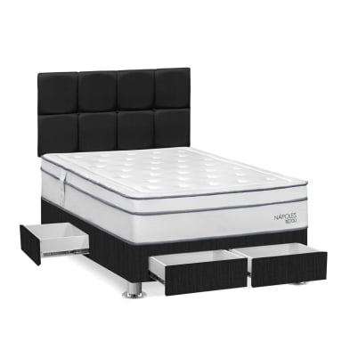 DORMITORIO AMERICANO RIZZOLI NAPOLES 2 PLAZAS CON CAJONES CUADROS GRIS - 2