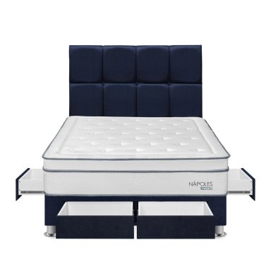 DORMITORIO AMERICANO RIZZOLI NAPOLES 2 PLAZAS CON CAJONES CUADROS AZUL - 1
