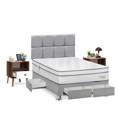 DORMITORIO AMERICANO RIZZOLI NAPOLES 2 PLAZAS CON CAJONES PLATA + VELADORES - 2