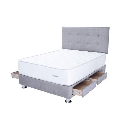 DORMITORIO AMERICANO EL CISNE CLÁSICO QUEEN CON CAJONES POCKET SILVER GRIS - 1