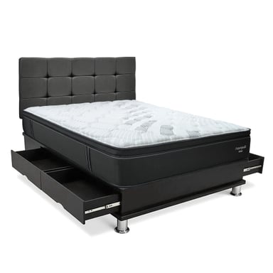 DORMITORIO CON CAJONES DRIMER CROMOPEDIC 1.5 PLAZAS CUADROS GRIS - 1