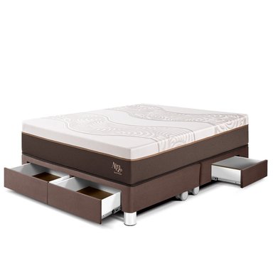 CAMA CON CAJONES PARAÍSO ROYAL ABRAZZO QUEEN CHOCOLATE + 2 ALMOHADAS VISCOELÁSTICAS - 1