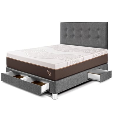 DORMITORIO CON CAJONES PARAÍSO ROYAL ABRAZZO 2 PLAZAS GRIS + 2 ALMOHADAS VISCOELÁSTICAS - 1