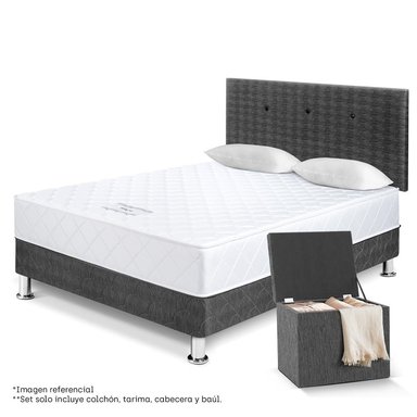 DORMITORIO AMERICANO PARAÍSO MILANO 2 PLAZAS GRIS + BAÚL CHICO + 2 ALMOHADAS + PROTECTOR - 1