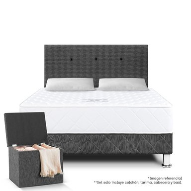 DORMITORIO AMERICANO PARAÍSO MILANO 2 PLAZAS GRIS + BAÚL CHICO + 2 ALMOHADAS + PROTECTOR - 3