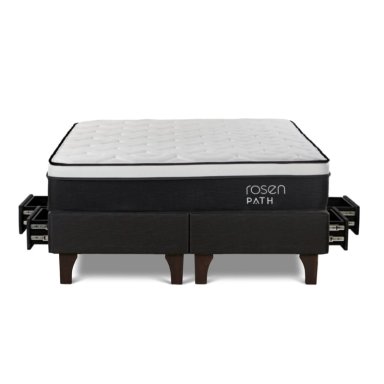 CAMA EUROPEA ROSEN CON CAJONES PATH GRAFITO QUEEN + 2 ALMOHADAS - 1