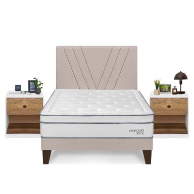 DORMITORIO EUROPEO RIZZOLI NAPOLES 2 PLAZAS + VELADOR MUNDIAL - 1