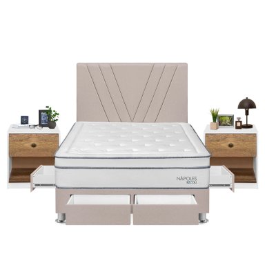 DORMITORIO RIZZOLI NAPOLES 2 PLAZAS 4 CAJONES + VELADOR MUNDIAL - 1