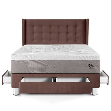 DORMITORIO CON CAJONES PARAÍSO ROYAL BALANZZE QUEEN + CABECERA GOLD CHOCOLATE + 2 ALMOHADAS VISCOELÁSTICAS - 3