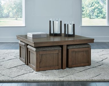 MESA DE CENTRO ASHLEY BOARDERNEST CON 4 BANQUETAS 102X102 CM - 1