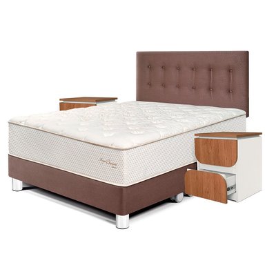 DORMITORIO PARAÍSO ROYAL CROWN QUEEN + VELADORES MOON CHOCOLATE + 2 ALMOHADAS VISCOELÁSTICAS - 1