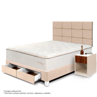 DORMITORIO CON CAJONES PARAÍSO ROYAL CROWN BLOCKS 2 PLAZAS + VELADOR CAJÓN CHAMPAGNE + 2 ALMOHADAS VISCOELÁSTICAS - 1