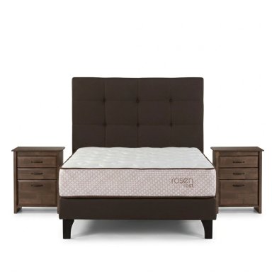 DORMITORIO EUROPEO ROSEN REST 2 PLAZAS ISSEY MOCCA + 2 VELADORES DOLCE - 1