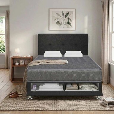 DORMITORIO SABANERA FORLI ACQUA 2 PLAZAS GRIS + VELADOR TURIN CARAMELO - 2