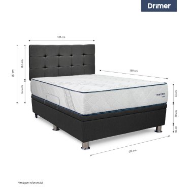 DORMITORIO BOXET DRIMER POCKET SNOW 2 PLAZAS CUADROS GRIS - 2