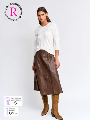 FALDA LARGA MUJER CACHAREL CUERO - 1