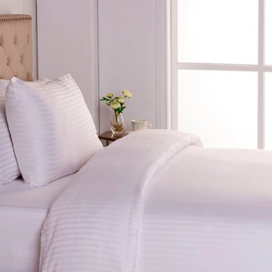 CUBREPLUMON 300 HILOS JACQUARD STRIPES 1.5 PLAZAS 100% ALGODÓN BLANCO - 1