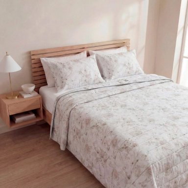 EDREDÓN RIPLEY HOME PERCALE QUEEN FLORES TAUPE - 1
