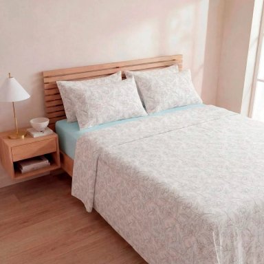 SET SÁBANAS RIPLEY HOME 2 PLAZAS 100% ALGODÓN 180 HILOS FLOR HOJAS - 1