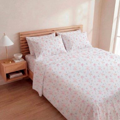 SET SÁBANAS RIPLEY HOME 1.5 PLAZAS 100% ALGODÓN 180 HILOS FLORES ACUALERA - 1