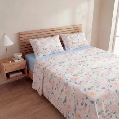 SET SÁBANAS RIPLEY HOME 2 PLAZAS 100% ALGODÓN 180 HILOS PEONIA ACUARELA - 1