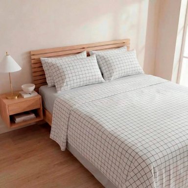 SET SÁBANAS RIPLEY HOME 1.5 PLAZAS 100% ALGODÓN 180 HILOS CUADROS BLACK - 1
