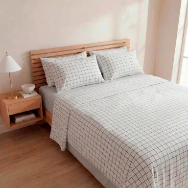 SET SÁBANAS RIPLEY HOME 2 PLAZAS 100% ALGODÓN 180 HILOS CUADROS BLACK - 1