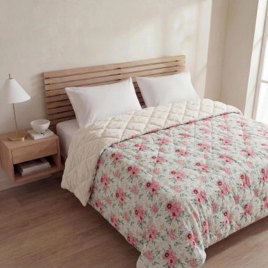 EDREDÓN RIPLEY HOME MICROFIBRA CON SHERPA 1.5PL FLORES ROSA - 1