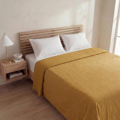 CUBRECAMA VELVET GREEK MOSTAZA 2 PLAZAS - 1