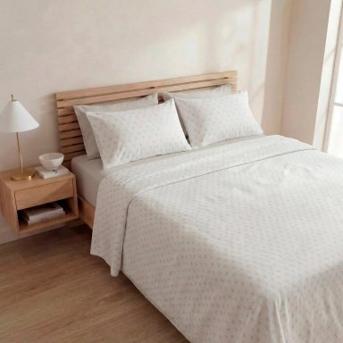 SET DE SÁBANAS ESTAMPADA/LISA 1.5 PLAZAS + 2 FUNDAS DE ALMOHADA GRIS/TAUPE - 1