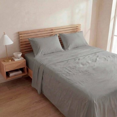 SET X2 SÁBANAS LISAS QUEEN + 4 FUNDAS DE ALMOHADAS GRIS/BLANCO - 1