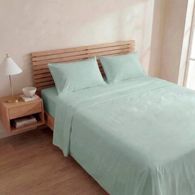 SET X2 SÁBANAS LISAS 1.5PLAZAS + 2 FUNDAS DE ALMOHADAS AQUA/BLANCO - 1
