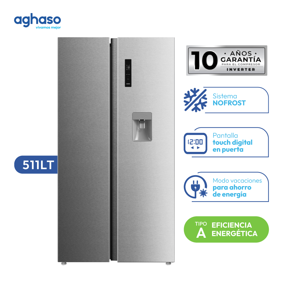 Refrigeradora Side by Side Aghaso 511 L Inverter con Dispensador