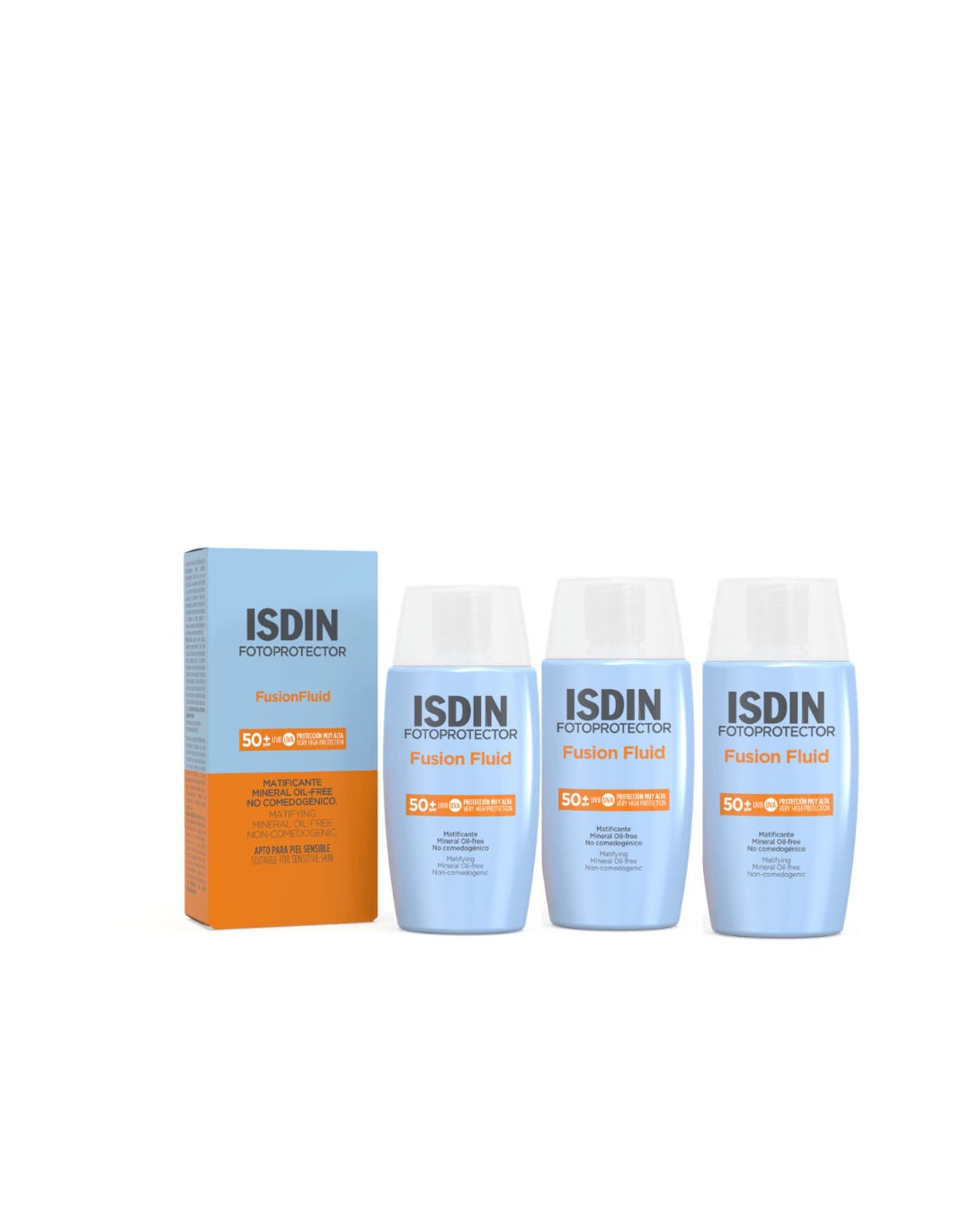 PACK 3 TRATAMIENTO FACIAL ISDIN FOTOPROTECTOR FUSION FLUID SPF50 + 50 ML