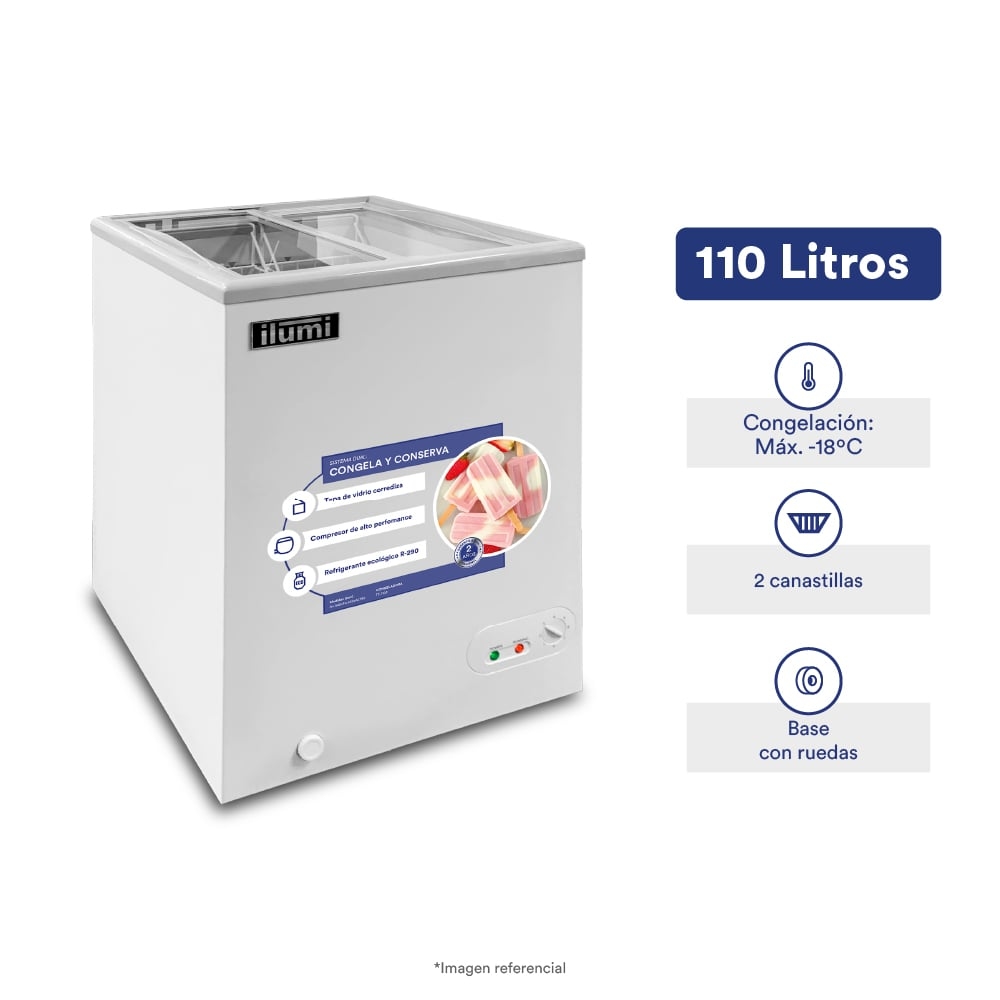 CONGELADOR ILUMI TF-1100 110 LTS TAPA VIDRIO