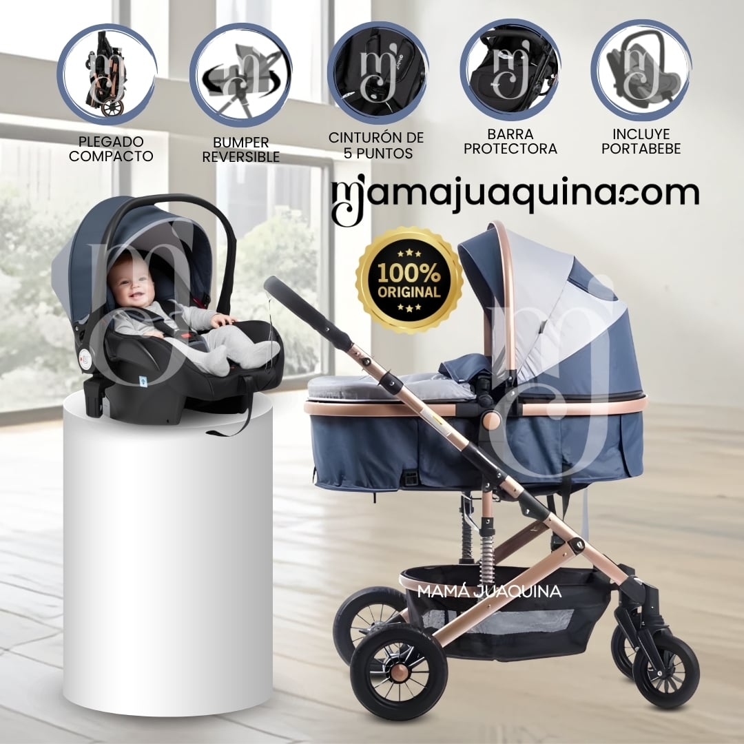 COCHE CUNA BABY JELANI AZUL MOISÉS LUJO 4 EN 1 CON PORTABEBE